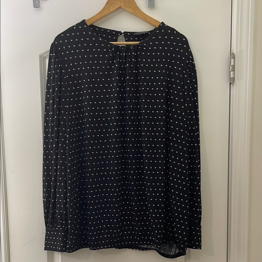 Lane Bryant Black & White Relaxed Blouse with Mandarin Collar